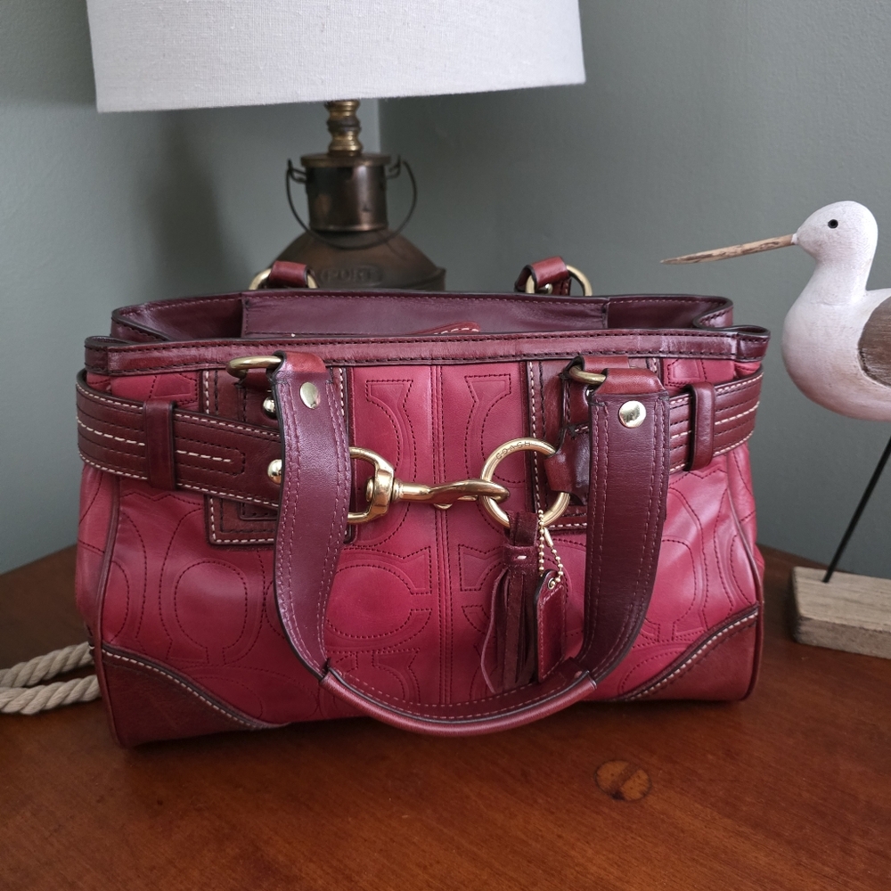Coach 10226 Hamptons Clip Signature Embossed Red Leather Satchel Y2K Vintage - Picture 16 of 16